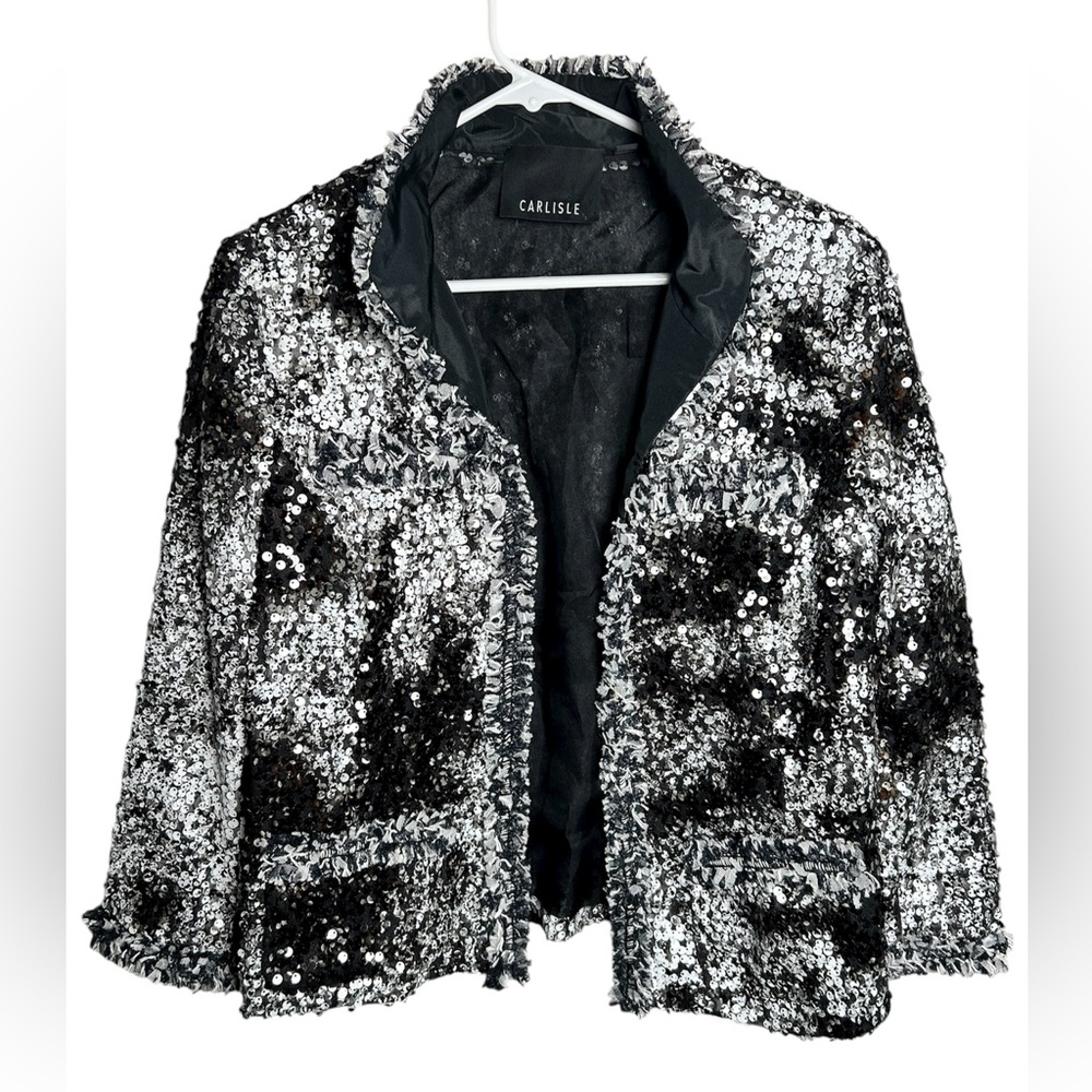 Carlisle Sequin Black White Edgy Silk Jacket Size 10